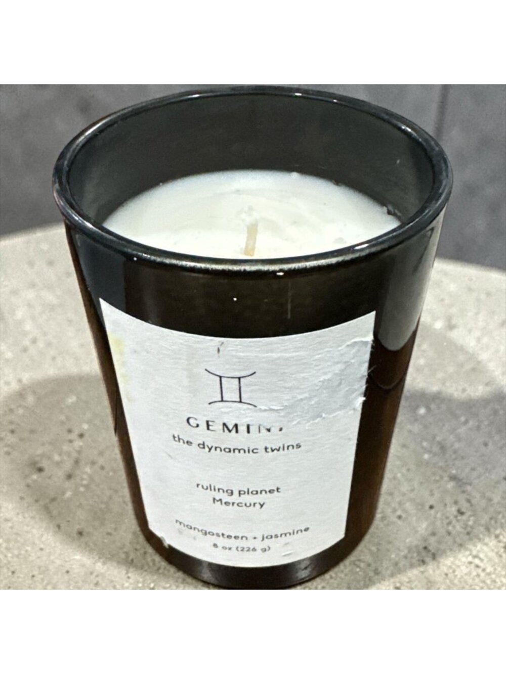 Gemini Zodiac Candle Mangosteen & Jasmine Scented Soy Blend 8 oz Black Glass 36-